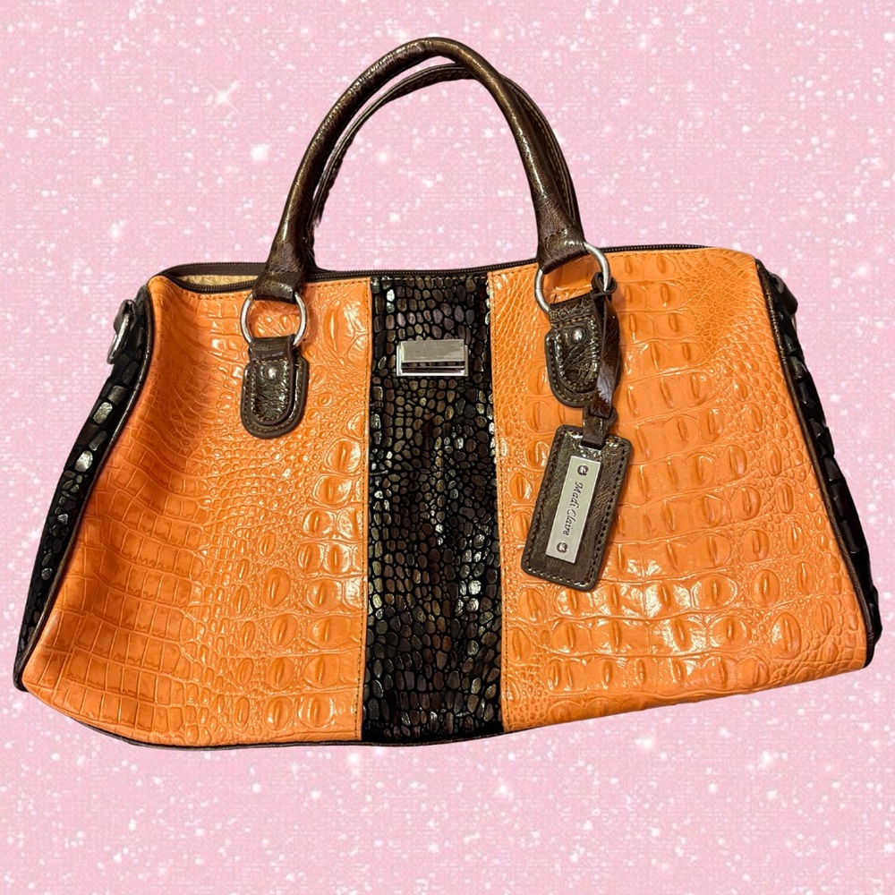 MADI CLAIRE Orange Croc-Embossed Handbag